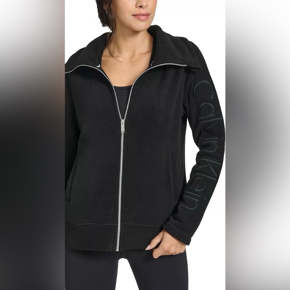 Calvin Klein Black Full Zip Up Fleece Long Sleeve Women's Size PS/PP/PCH - Picture 2 of 10